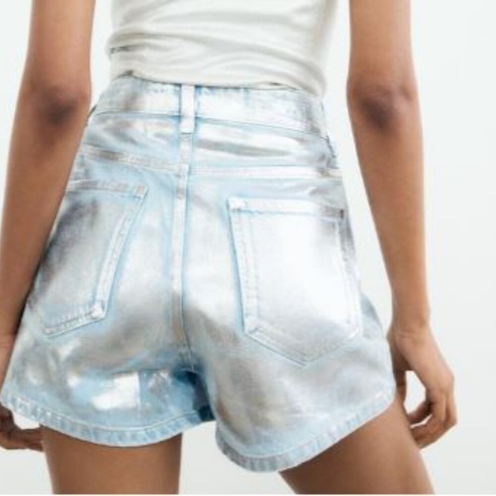 SOLD - Zara Foil Denim Skort - Picture 2 of 4